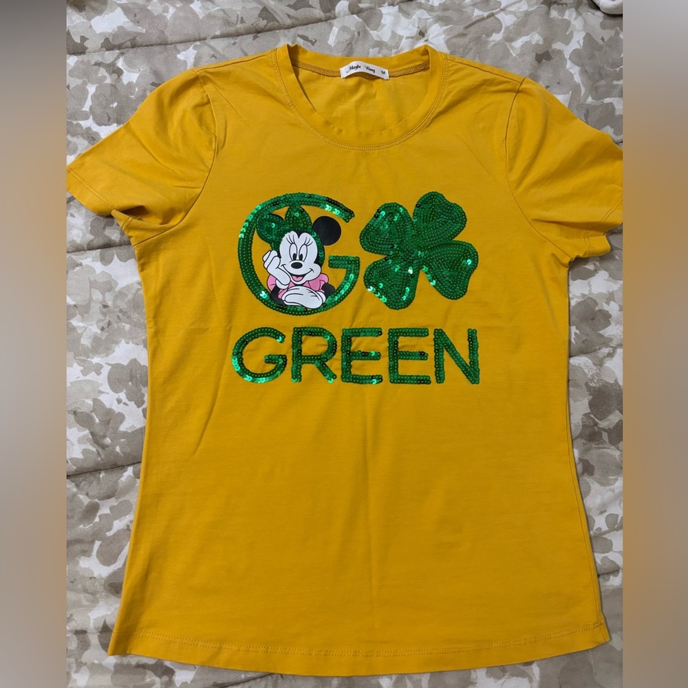 Disney Women's Mustard Tee with Green Accents